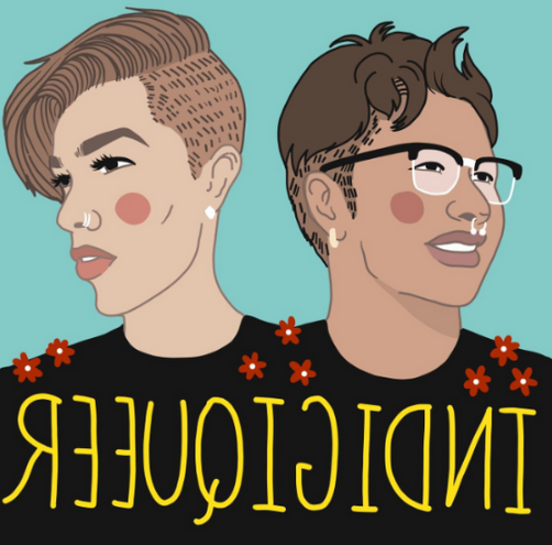 artwork of the Indigiqueer Podcast depicting two non-binary Native individuals
